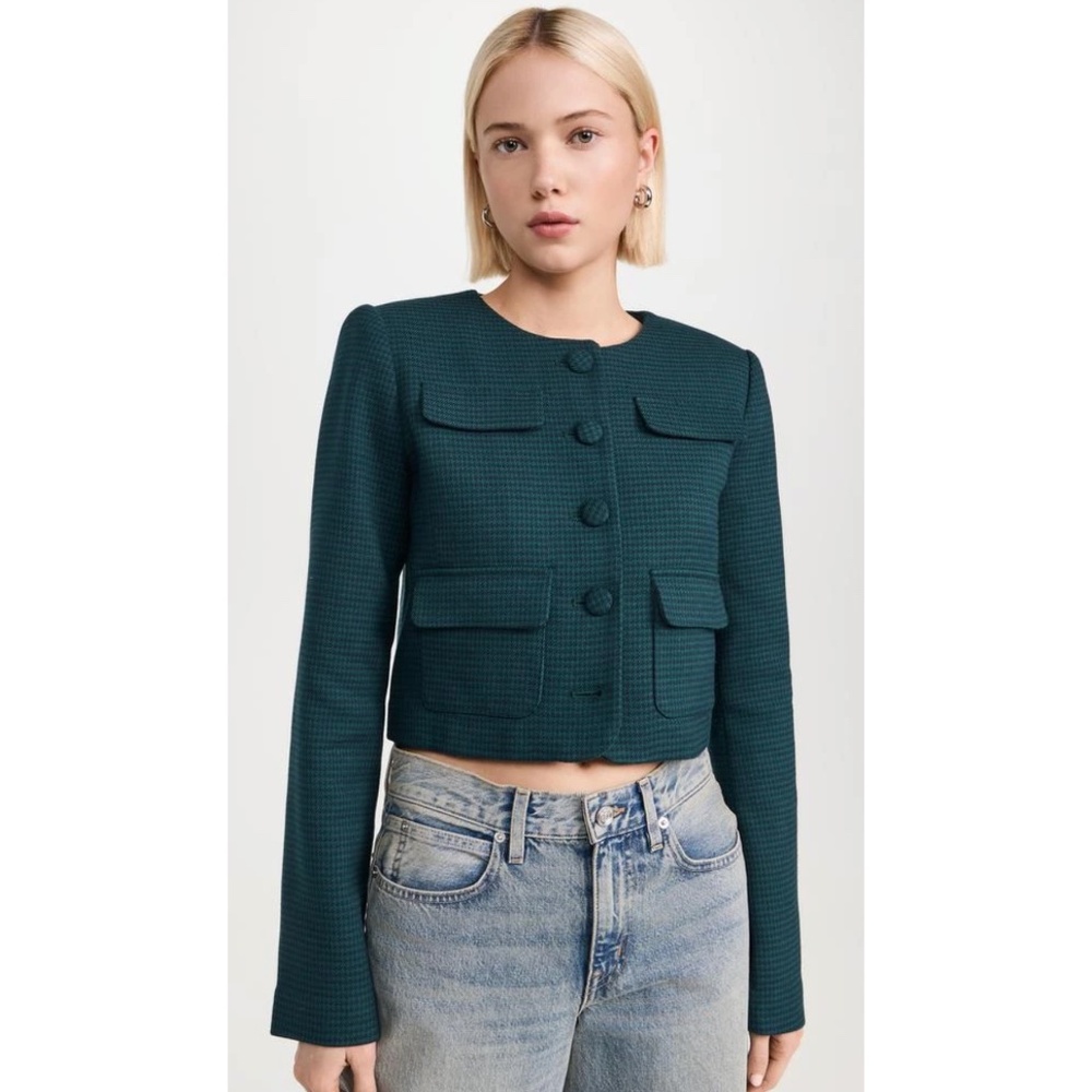 Favorite Daughter Dark Teal Cropped Button Houndstooth Emily Jacket XS - Picture 2 of 16